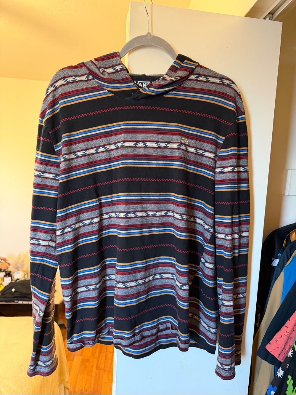 Vans Black Multi-Stripe Hooded Long Sleeve Shirt